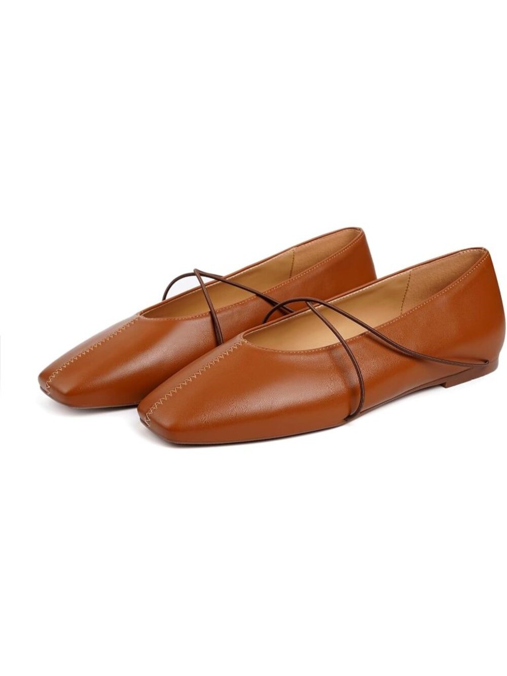Women Brown Square Toe Criss Cross Lace Up Slip On Low Heel Mary Jane Shoes